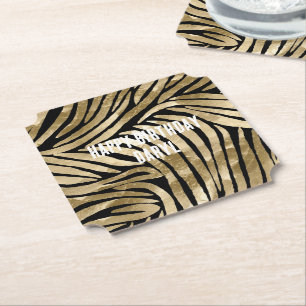 Dessous-de-verre En Papier Black and Gold Glam Zebra Anniversaire