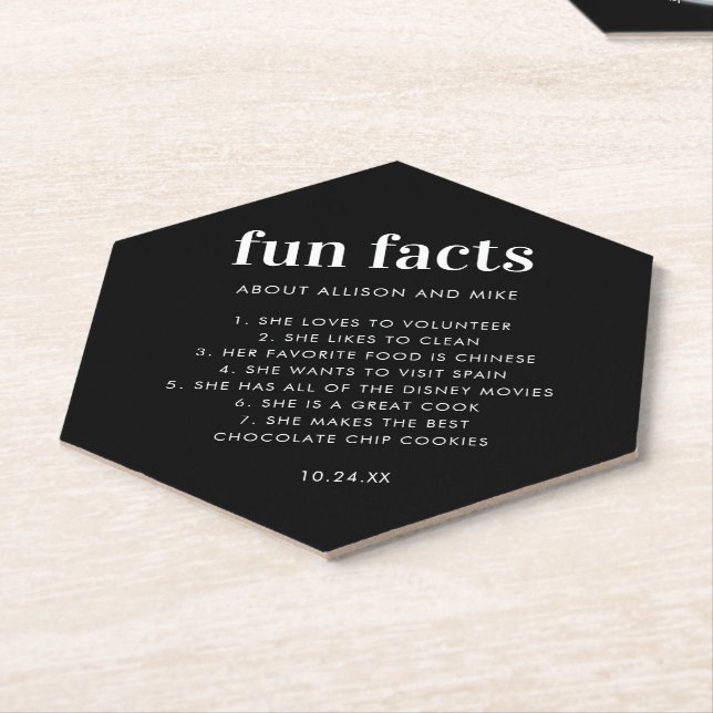 Dessous-de-verre En Papier Black Custom Fun Facts Facts Funky Mariage (Incliné)