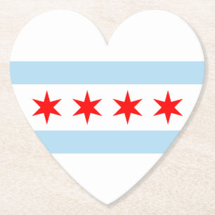Dessous-de-verre En Papier Blanc Bleu Rouge étoiles Chicago Coeur drapeau