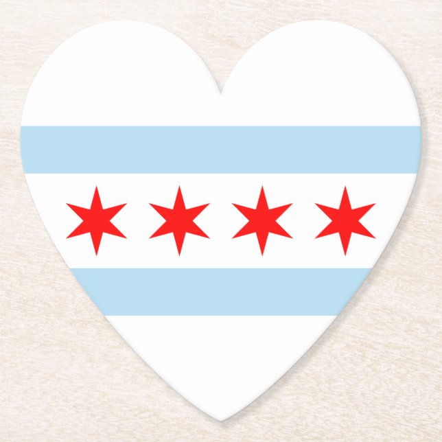 Dessous-de-verre En Papier Blanc Bleu Rouge étoiles Chicago Coeur drapeau (Devant)