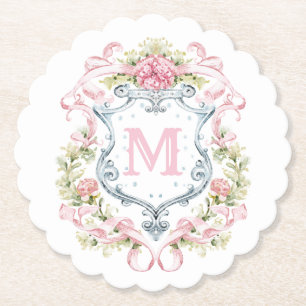 Dessous-de-verre En Papier Blason Floral Grandmillennial Monogramme Mariage