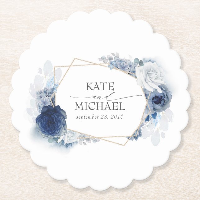 Dessous-de-verre En Papier Bleu Dusty Floral Élégant (Devant)