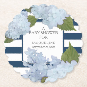 Dessous-de-verre En Papier Bleu Floral Baby shower Navy sur des bandes blanch