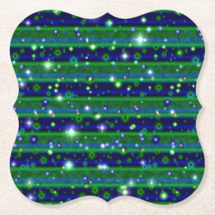 Dessous-de-verre En Papier Bleu vert rayures avec étoiles et Raindrops