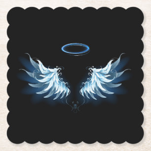 Dessous-de-verre En Papier Blue Glowing Angel Wings on black background