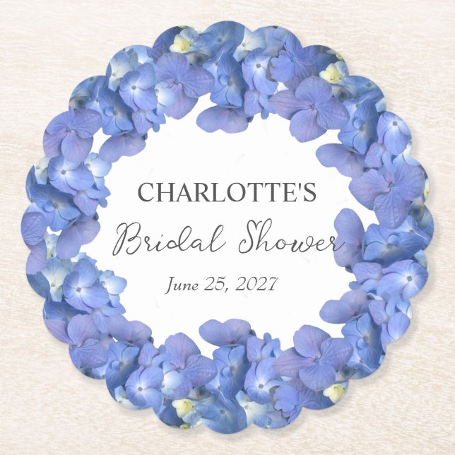 Dessous-de-verre En Papier Blue Hydrangea Blooms Personalized Bridal Shower (Devant)