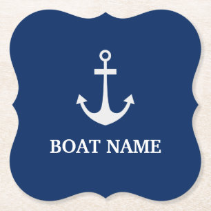 Dessous-de-verre En Papier Blue Nautical Ancre Nom du bateau