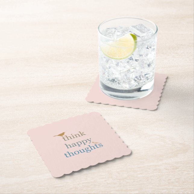 Dessous-de-verre En Papier Blush Pense Heureux Pensées Oiseaux (En situation)