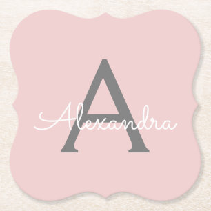 Dessous-de-verre En Papier Blush Pink Grey Modern Script Girly Monogram