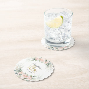 Dessous-de-verre En Papier Boho Blush Floral Eucalyptus Cadre Baby shower