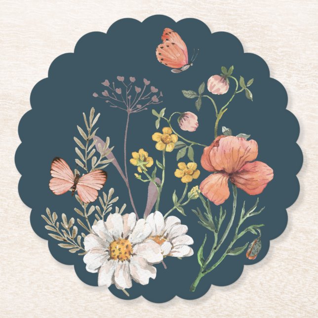 Dessous-de-verre En Papier Boho Fleur sauvage botanique (Devant)
