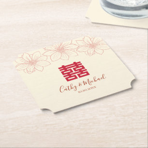 Dessous-de-verre En Papier Boho rouge et beige floral mariage chinois
