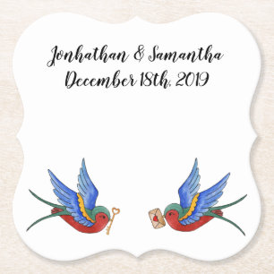 Dessous-de-verre En Papier Boire des grillades traditionnel Tatouage Oiseau É