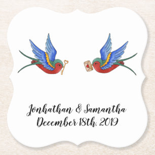 Dessous-de-verre En Papier Boire des grillades traditionnel Tatouage Oiseau É