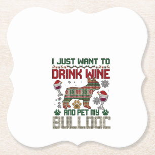 Dessous-de-verre En Papier Boire du vin Bulldog Chien Sweat-shirt hideux Chap
