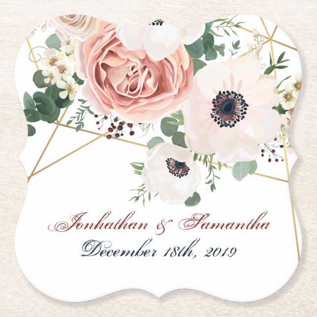 Dessous-de-verre En Papier Boire les grilles Jardin géométrique Rose Anemone  (Devant)