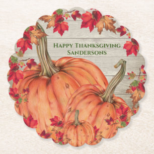 Dessous-de-verre En Papier Bois rustique Automne Citrouille orange Feuilles a