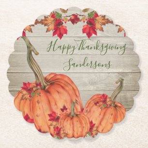 Dessous-de-verre En Papier Bois rustique Automne Orange Citrouille Feuilles d