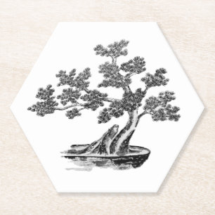 Dessous-de-verre En Papier Bonsai - Style chinois - noir et blanc
