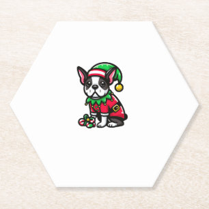 Dessous-de-verre En Papier Boston Terrier Noël Elf Funny Chien Xmas