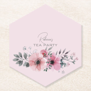 Dessous-de-verre En Papier Botanique chic floral élégant gris fleur rose