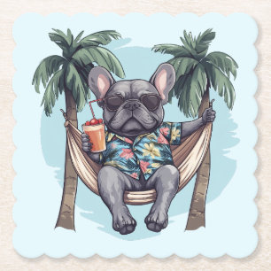 Dessous-de-verre En Papier Bouledogue Français En Haut Hawaïen