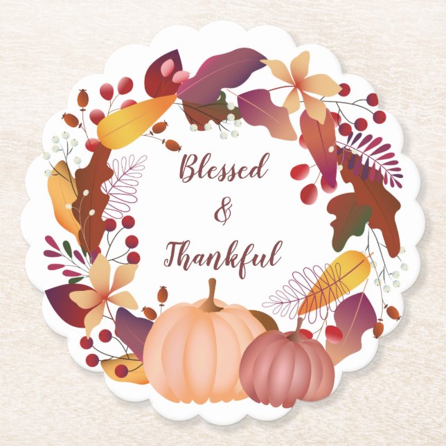 Dessous-de-verre En Papier Bounty d'automne béni Thanksgiving (Devant)