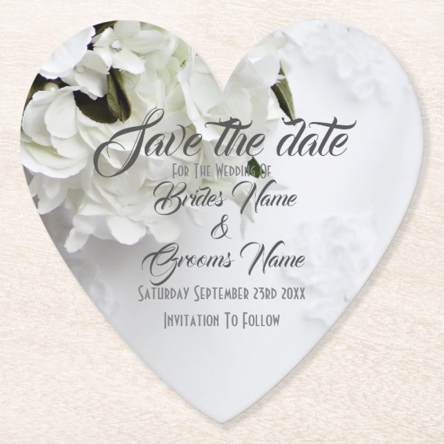 Dessous-de-verre En Papier Bouquet floral blanc enregistrer la date (Devant)