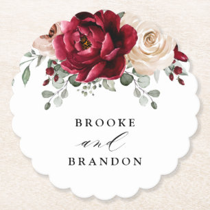 Dessous-de-verre En Papier Bourgogne Champagne Ivory Mauve Rose Floral Mariag
