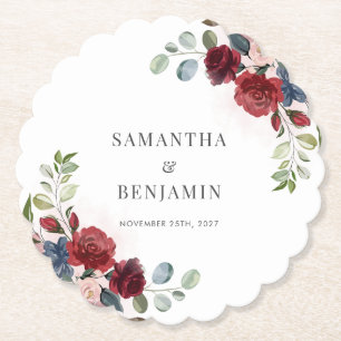 Dessous-de-verre En Papier Bourgogne Floral Verdure Mariage Accueil Faveurs