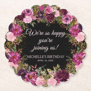 Dessous-de-verre En Papier Bourgogne rose Parties scintillant Florale Noir An