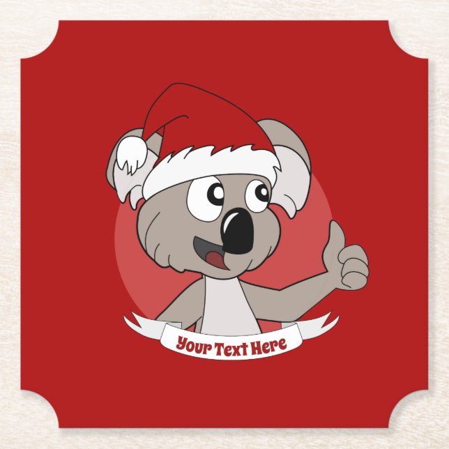 Dessous-de-verre En Papier Bouton de dessin animé koala de Noël (Devant)