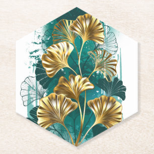 Dessous-de-verre En Papier Branche avec Feuilles d'or Ginko Biloba