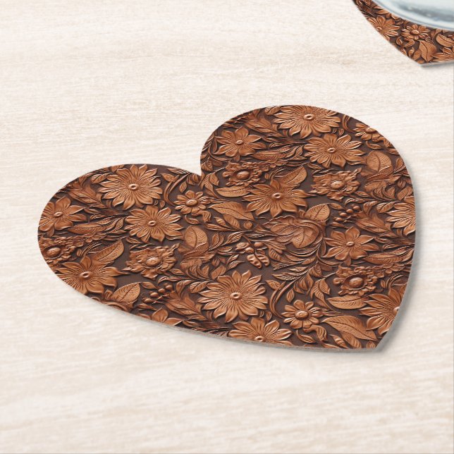 Dessous-de-verre En Papier Brown Floral Ouest Faux Cuir (Incliné)