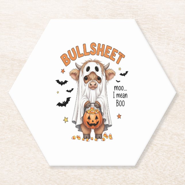 Dessous-de-verre En Papier Bullsheet Highland Cow Funny Ghost (Devant)