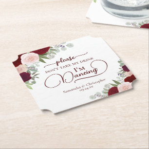 Dessous-de-verre En Papier Burgundy Blush Roses ne prennent pas mon Mariage d