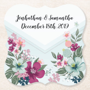 Dessous-de-verre En Papier Buvez des Barres Tropiques Fleur sur Blue Ombre