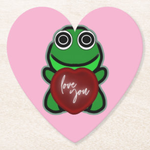 Dessous-de-verre En Papier Cadeau de coeur de grenouille mignonne personnalis