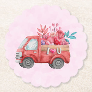 Dessous-de-verre En Papier Camion d'amour mignon avec Coeur Cargo Aquarelle