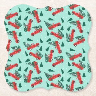 Dessous-de-verre En Papier Camion De Noël Avec Arbre Rouge