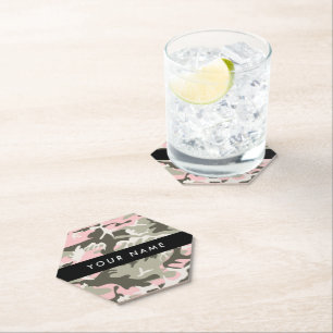 Dessous-de-verre En Papier Camouflage Rose et Vert Personnalisez votre nom
