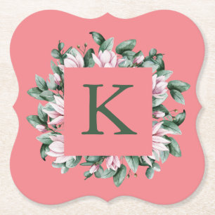 Dessous-de-verre En Papier Carré de lettre à monogramme avec cadre floral