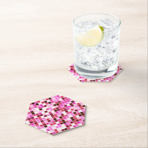 Dessous-de-verre En Papier Carreaux de piscine, Carreaux de mosaïque rose, Mo