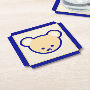 Dessous-de-verre En Papier Carton Bleu Beige Teddy Bear Cute Art