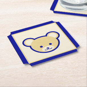 Dessous-de-verre En Papier Carton Bleu Beige Teddy Ours Mignonne Drôle