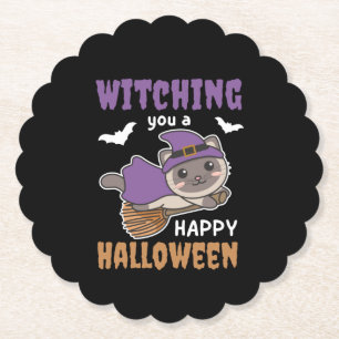 Dessous-de-verre En Papier Cat Witch Witching You A Happy Halloween