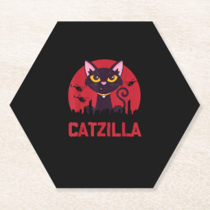 Dessous-de-verre En Papier Catzilla Funny Chat Monster