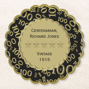 Dessous-de-verre En Papier Centenaire 100e anniversaire Thème noir et or