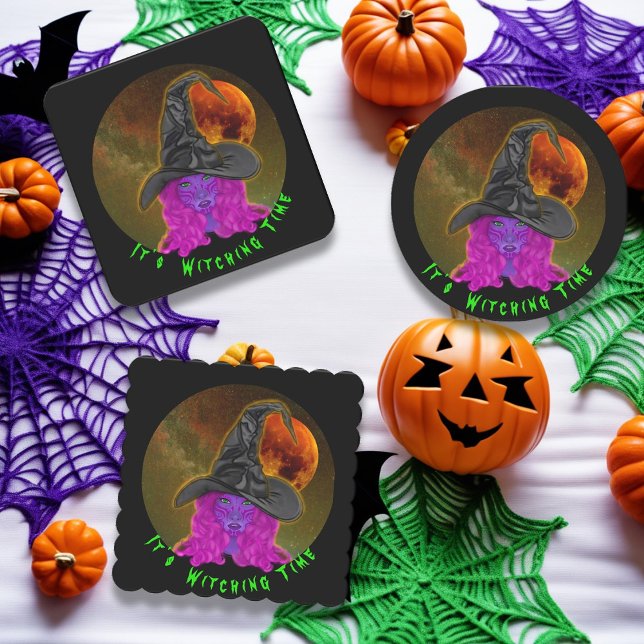 Dessous-de-verre En Papier C'est l'heure de la sorcière d'Halloween (Square, Round, Scalloped)