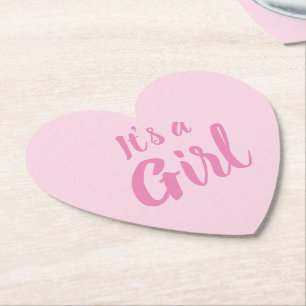 Dessous-de-verre En Papier C'est une fille, baby shower rose clair, révélat